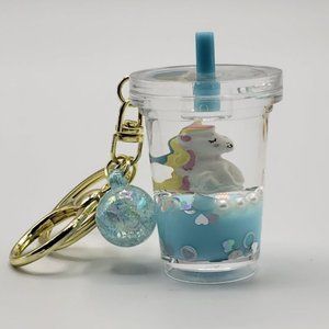 Unicorn Boba Baby Milk Tea Cup Keychain Glitter Quicksand Liquid Floating Charm